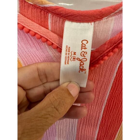 Cat & Jack Girls Gauze Swim Cover-Up | Pink Orange Stripe | Size M - Picture 2 of 2